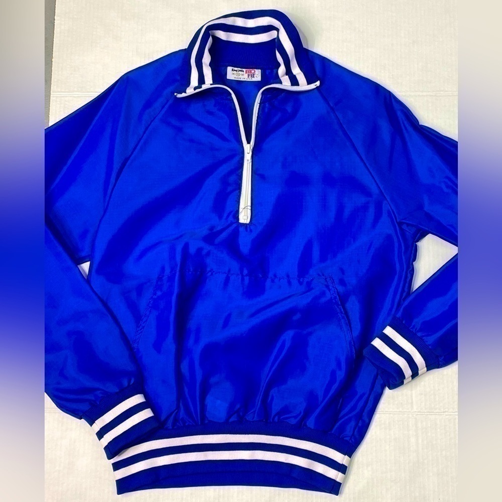 Vintage KING LOUIE Jacket Mens Pro Fit 3/4 Zip Bomber Racer USA SIZE Small BLUE